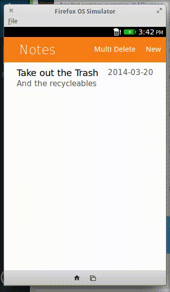 When a note is clicked, a new section is shown. It looks like the new note section, but with the information from the note populated. It has two buttons: save and delete.